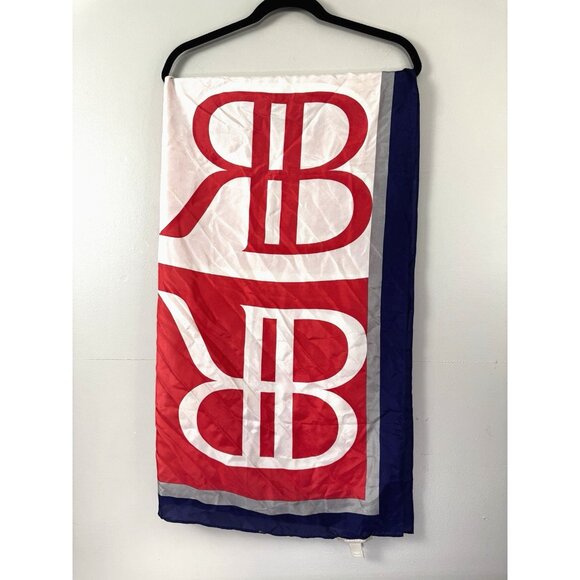 Banana Republic L Square Silk Scarf Red White Blue Monogram Head Wrap Americana - Picture 1 of 11